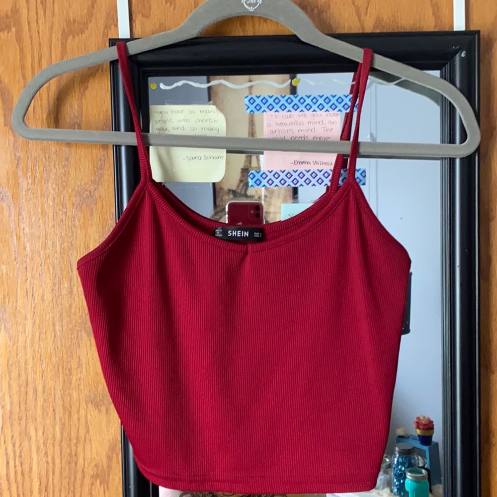 Red Ribbed Crop Cami